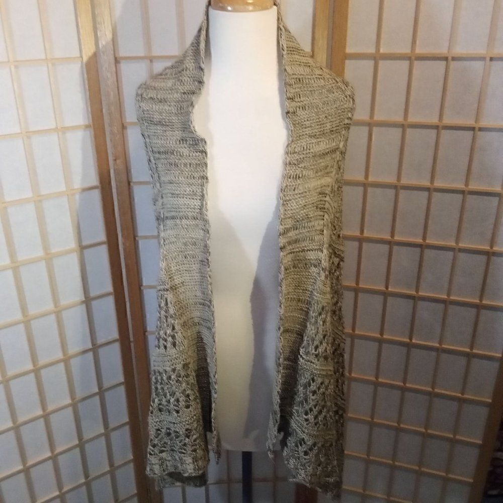 United States Sweaters Sm Open Knit Duster Vest Cardigan Asymmetrical Hem - Picture 2 of 9